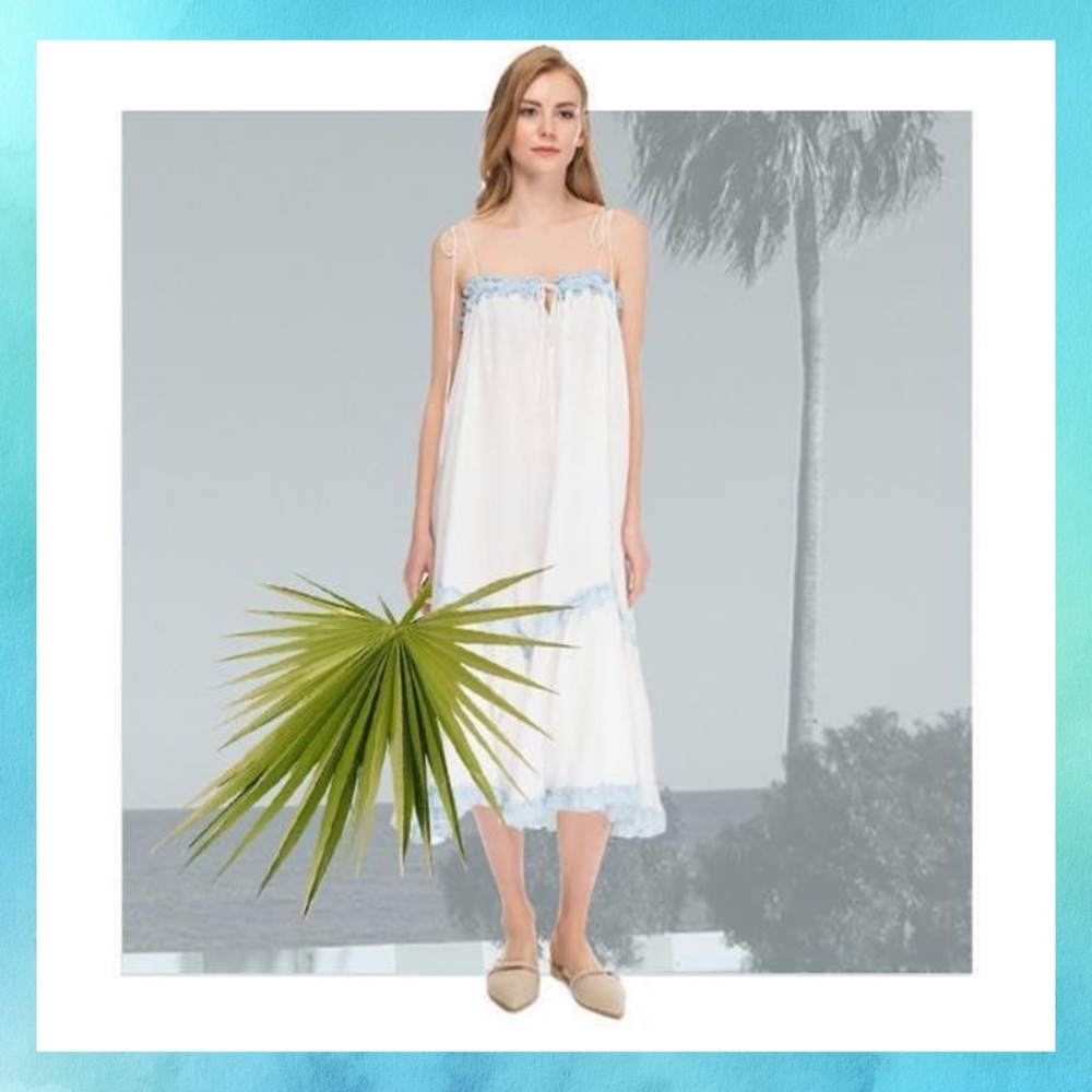 lee pfayfer • the santorini dress in white / blue linen s